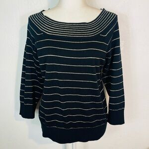 Y2K American Living Size Large L Black Gold Striped Pullover Sweater Boat Neck